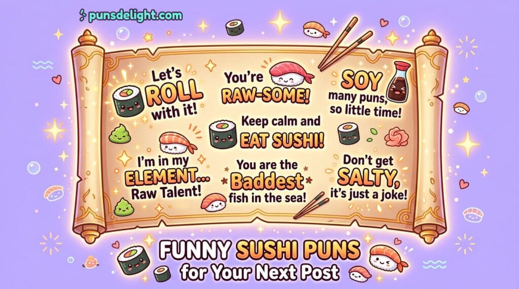 130+ Funny Sushi Jokes, Puns, Captions, and One-Liners 14 Funny Sushi Puns for Your Next Post
