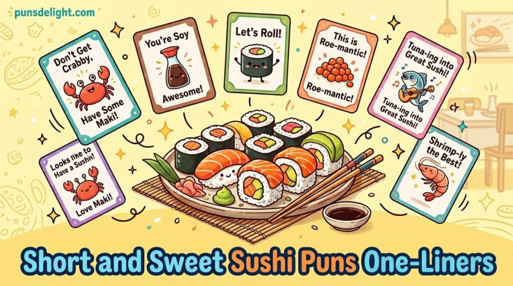 130+ Funny Sushi Jokes, Puns, Captions, and One-Liners 15 Short and Sweet Sushi Puns One-Liners